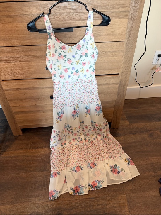 Other - Floral Tiered Maxi Dress in Cream and Pink
